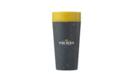 CL-W044.97_ Dubbelwandige herbruikbare koffiebeker Circular & Co zwart-geel